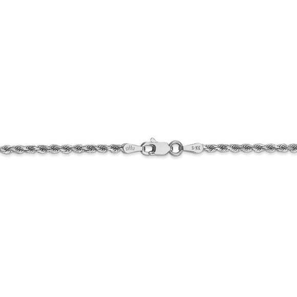 2mm, 14k White Gold, Diamond Cut Solid Rope Chain Necklace, 30 Inch - Picture 4 of 8